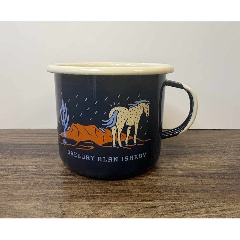 Gregory Alan Isakov Blue Enamelware Camping Coffee Mug Desert Horse Moon